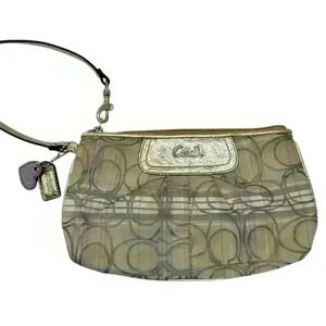 Coach Women's Beige & Pink Plaid Wristlet with Heart Tag